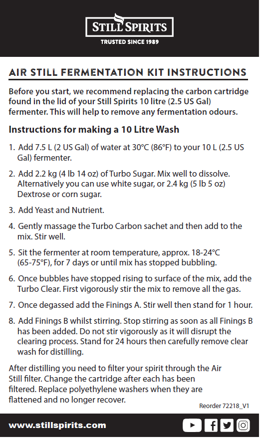 Instructions Air Still Fermentation Kit Still Spirits
