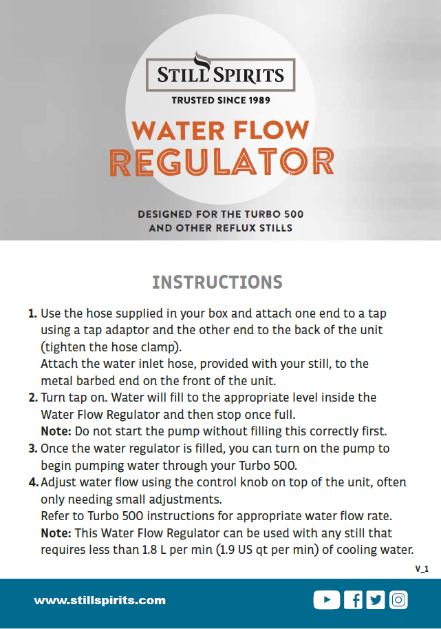 Instructions Water Flow Regulator Still Spirits